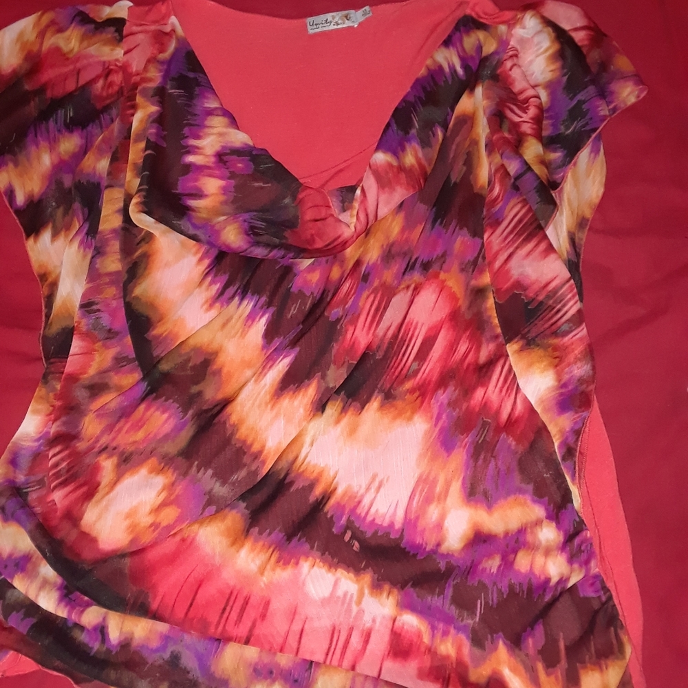 Orange pink stretchy blouse 1x